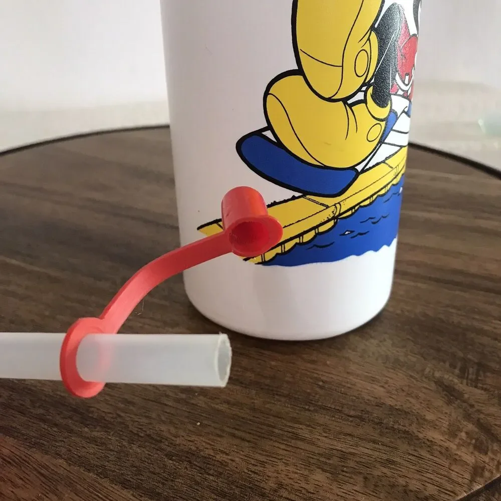 Vintage Disney Mickey Mouse Refillable Water Bottle W/ Straw Mickey By The Pool